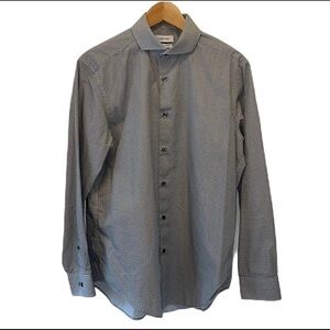 2/$40 SzL16 32/33 Calvin Klein Slim fit dress shirt white base/black square NWOT